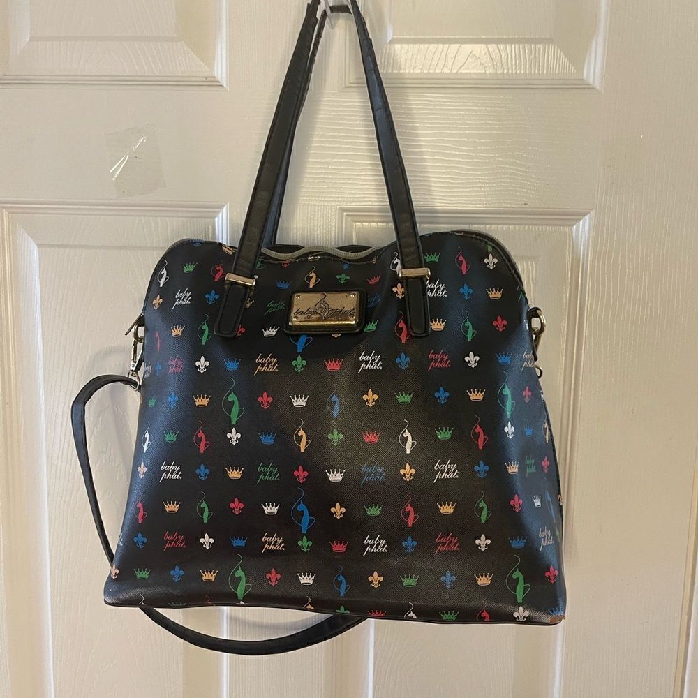 Babyphat synthetic Black Dome shoulder bag multi color logo gold tone hardwares